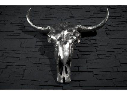 Moderní dekorační lebka Matador 70cm stříbrná