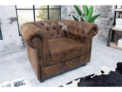 Luxusní nízké křeslo Chesterfield hnědé