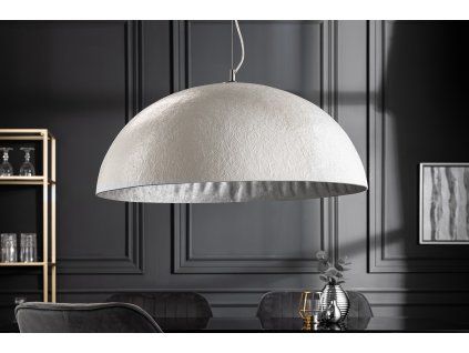 Moderní závěsná lampa Glow 70cm bílo stříbrná