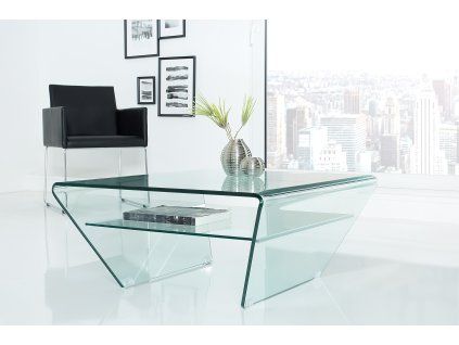Skleněný konferenční stolek Ghost 90 cm tvrzené sklo
