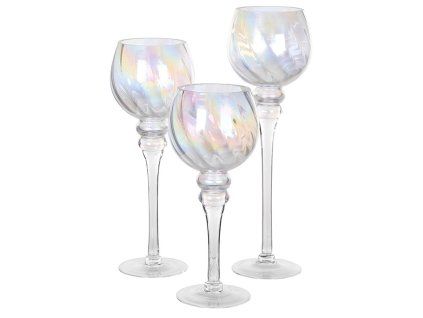 Sada tří skleněných duhových svícnů Iridescent 39cm