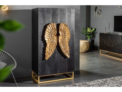Art-Deco vysoká skříňka Angelo 140 cm černá zlatá