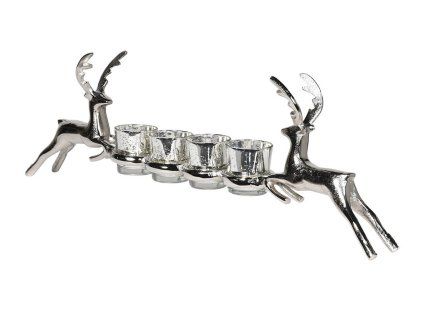 Stylový vánoční svícen Reindeer 59cm stříbrný nikl/sklo