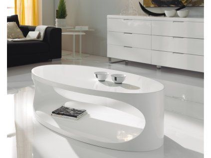 Konferenční stolek Twito Oval 120 cm bílý lesk