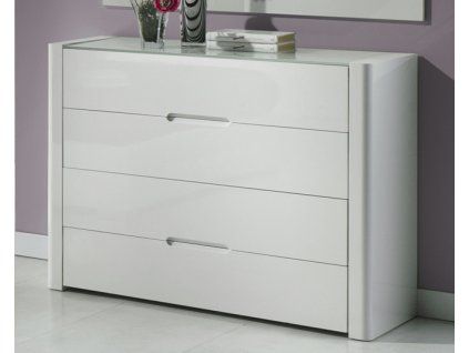 Moderní zásuvková komoda Twito Glass 103cm bílý lesk