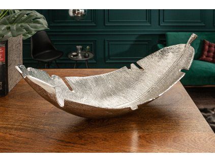 Designový stříbrný tác Leaf 62cm kov