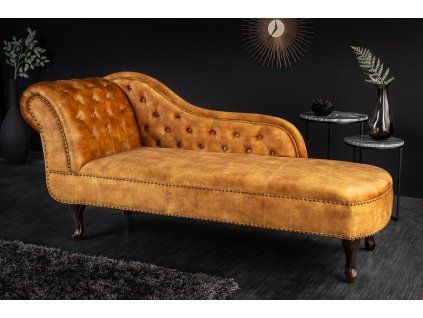 Luxusní lenoška Chesterfield žlutý samet 170cm