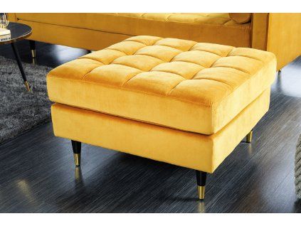 Designový žlutý sametový taburet Lazzy 80 cm