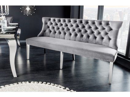 Luxusní chesterfield lavice Modern Barock Royal 165cm šedá samet