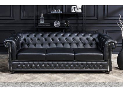 Luxusní třímístná sedačka Chesterfield 205 cm černá