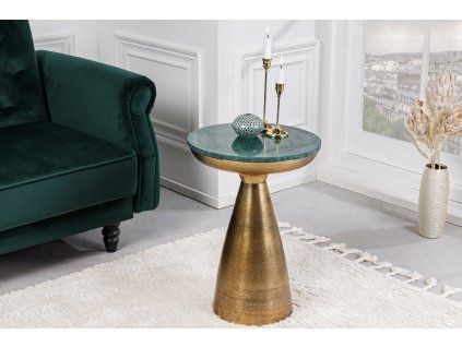 Luxusní příruční stolek Green Marble 30 cm zelený mramor kovová konstrukce