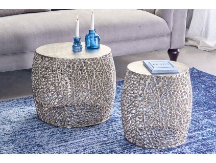 Stylová sada stolků Esme 40 cm stříbrná kovová