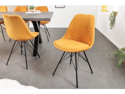 Designová jídelní židle žlutý manšestr