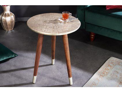 Příruční stolek Alca 50 cm antický stříbrný kovový orientální styl