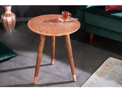 Příruční stolek Alca 50 cm antická měď kovová deska orientální styl