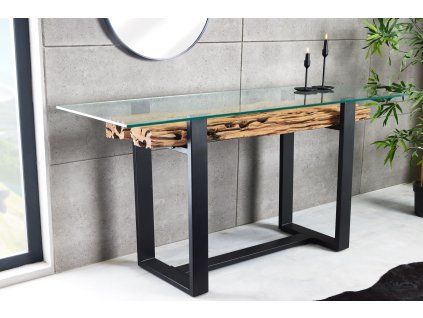 Štýlový konzolový stolík Barracuda 150cm teak sklenená doska