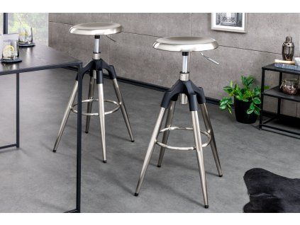 Designová otočná barová židle stříbrná