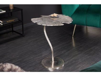 Příruční stolek Leaf Ginkgo 53 cm stříbrný kov listový design