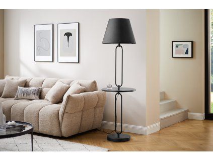 Kovová černá stojací lampa Servant 175cm se stolkem