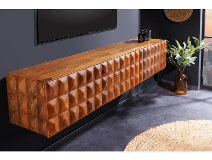 Masivní závěsný TV stolek Vulcano 160 cm mango
