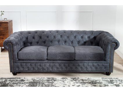 Luxusní třímístná sedačka Chesterfield Antik Look šedá