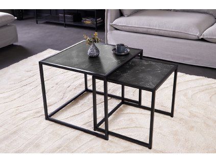 Set 2 odkládacích stolků Europe S 50 cm černý mramor
