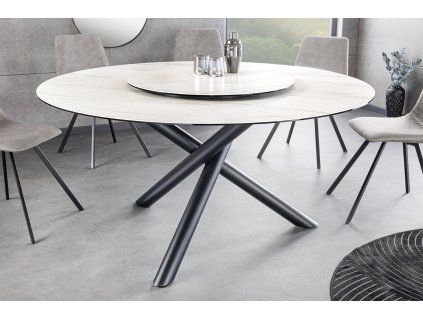 Designový kulatý jídelní stůl Alli Spin 150cm bílý sklokeramika