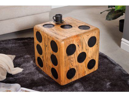 Odkládací stolek Cube 41 cm masivní dřevo mindi přírodní