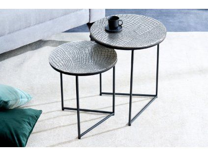 Designový set 2 stolků Crocodile 40cm stříbrný
