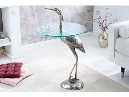 Designový příruční stolek Reiher 90cm stříbrný