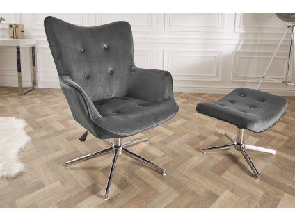 Moderní otočné křeslo Lounger šedý samet
