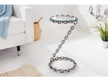 Příruční stolek Chain 55 cm skleněná deska kov konstrukce