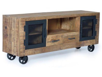 Industriální dřevěný TV stolek Linda 150 cm mango