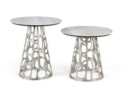 Designový set dvou stříbrných konferenčních stolků