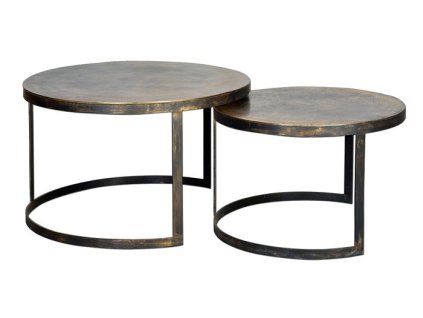 Set 2 stolků Liviola 76 cm designový kov dřevo