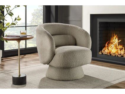 Designové otočné křeslo Teddy Bouclé béžové