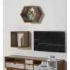 Stylová skandinávská polička Mills Hexa 40x40cm z masivu dřeva mindi nad TV stolkem