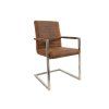Designová jídelní židle s područkami a čalouněním vintage hnědé barvy.